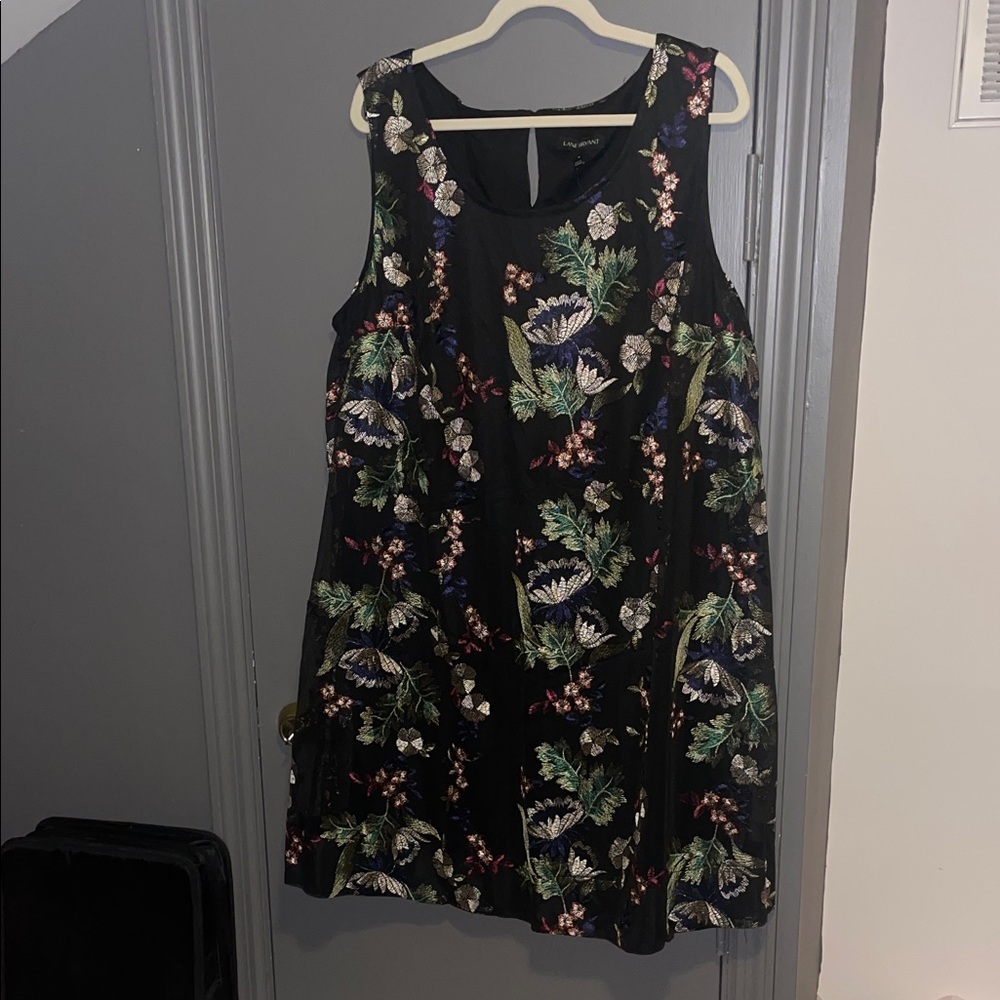 Lane Bryant Black Sleeveless Floral Embroidered Mini Dress